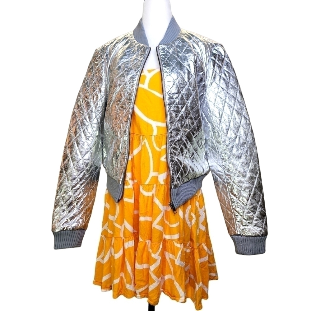 Nicole Miller Artelier Metallic Quilted Leather bomber jacket